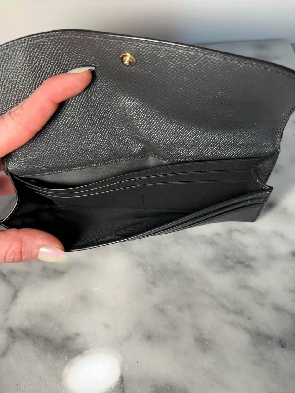 Coach Black Saffiano Leather Continental Wallet with Gold Logo